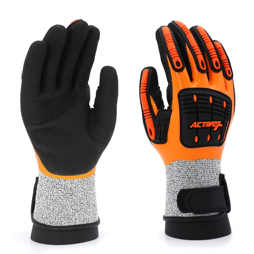 Cut Resistant Level 5 Protection Sandy Nitrile Palm Coated TPR Mechanic Impact Gloves