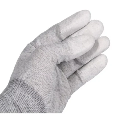 Антистатические перчатки ESD с покрытием из нейлона и углеродного волокна, полиуретаном и посадкой на кончиках пальцев.