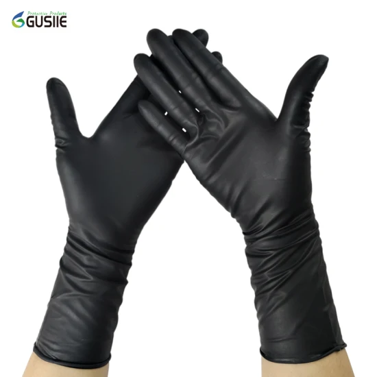 Gusiie 12-дюймовые длинные перчатки, одноразовые черные перчатки из химической резины без порошка, нитриловые защитные перчатки