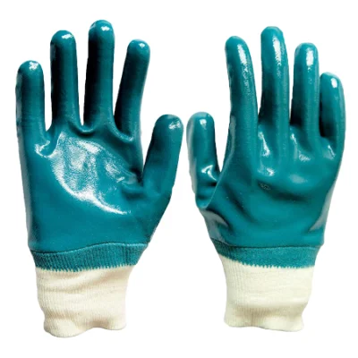 Промышленные нитриловые защитные перчатки, хлопчатобумажная подкладка, полностью нитриловое покрытие, гладкие вязаные рабочие перчатки на запястье