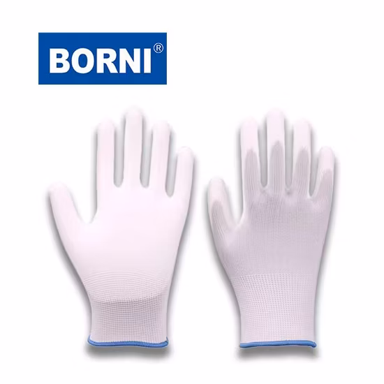 Антистатические трикотажные перчатки из полиэстера с полиуретановым покрытием на кончиках пальцев и верхней посадкой